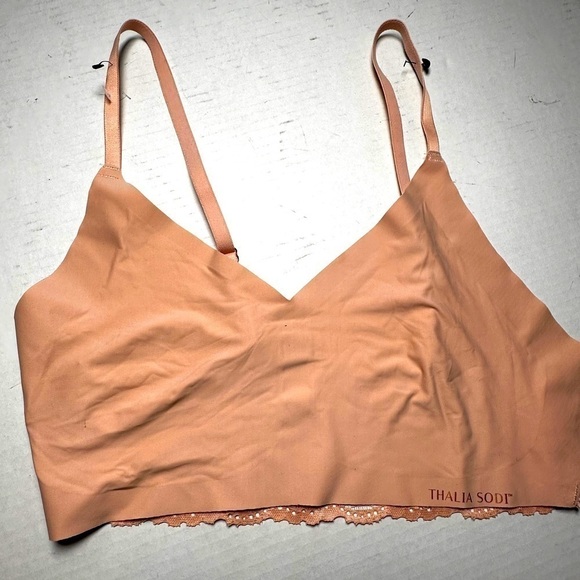 THALIA SODI Bralette Wireless Super Soft Front Lace Back Large Missing Pads Nude - Picture 1 of 12